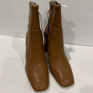 NWT Block Heel Sock Booties Size 10 COGNAC
